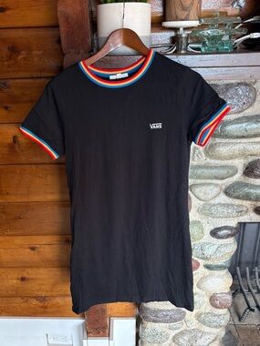 Vans Black Rainbow Ringer Tee Shirt Dress Medium
